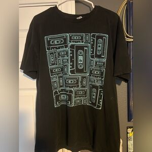 Black Graphic Tee with Cassette Design